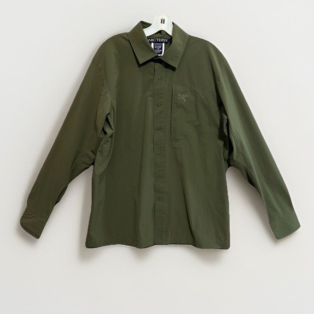 ARCTERYX Skyline Shirt Snap Front Long Sleeves Men’s Large Olive Side Zip Pocket